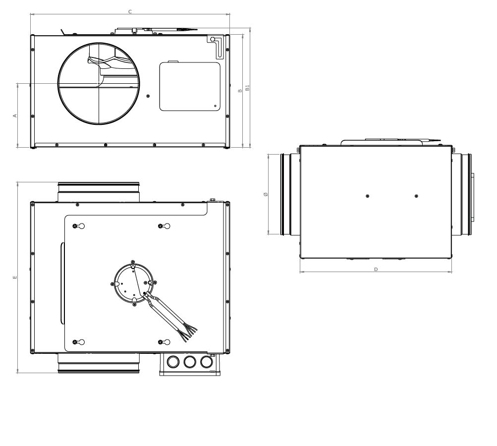 Abmessungen geraeuscharmer Rohrluefter Vortice CA INLINE QUIET ES Abmessungen geraeuscharmer Rohrluefter Vortice CA INLINE QUIET ES